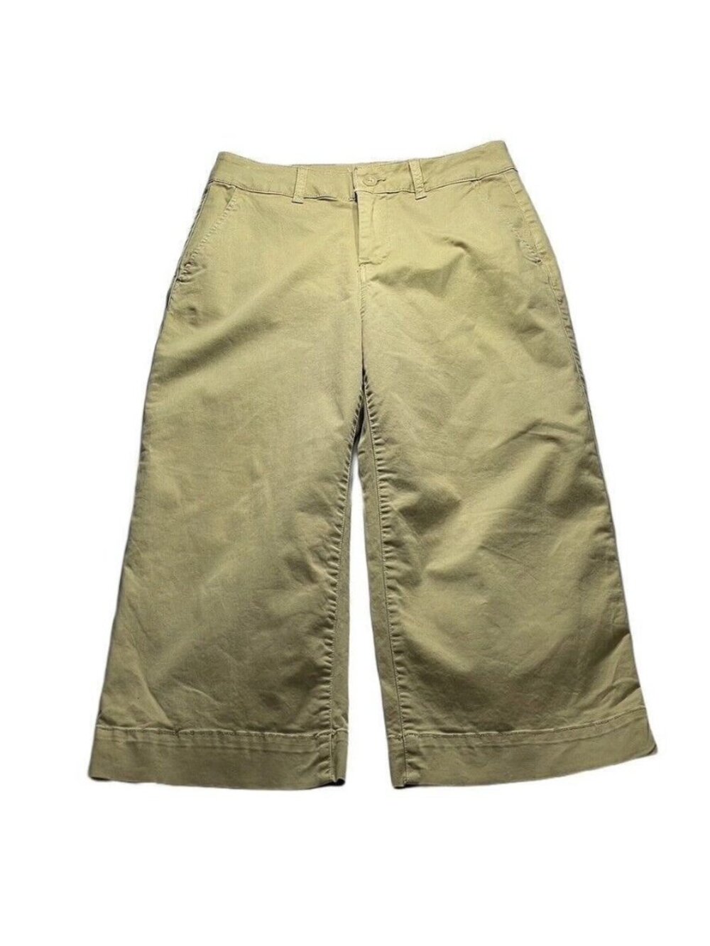 Wide Leg Khaki Cotton Cropped Pants With Front & Back Pockets from Daily Ritual - Picture 1 of 11